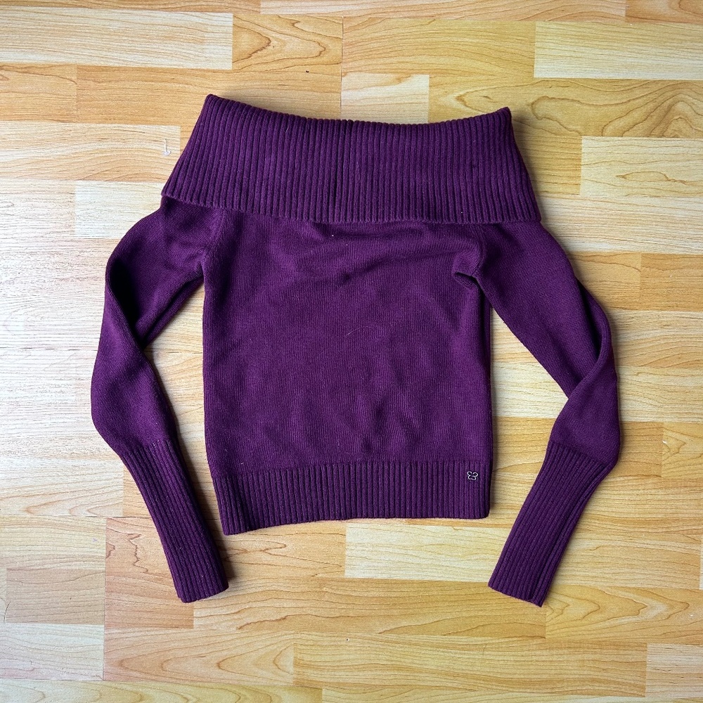 Burgundy Knit Off-Shoulder Sweater